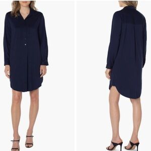 NWT Liverpool Los Angelas Navy Blue Shirt Dress Rolled Sleeve M